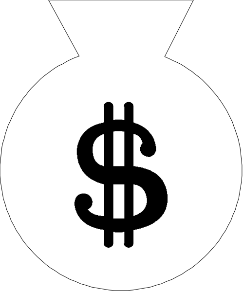 The image shows a white dollar sign inside an icon that resembles a money bag with a handle on top of it.