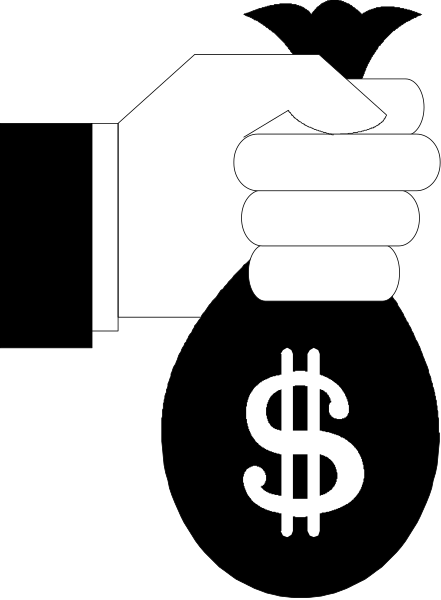 The image shows a black silhouette of two fists making an "L" shape with money between them on top of what appears to be a gray surface in front of which there is no background detail visible, and below it all, another smaller graphic resembling a dollar sign accompanied by the word "$60".