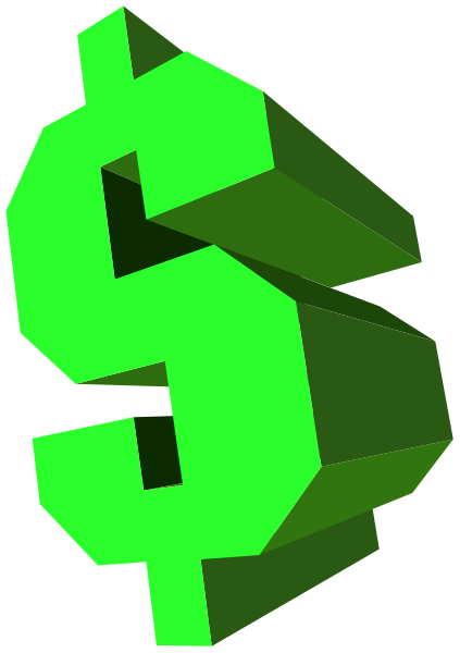 The image shows a stylized representation of an American dollar bill with green highlights on it against a black background.