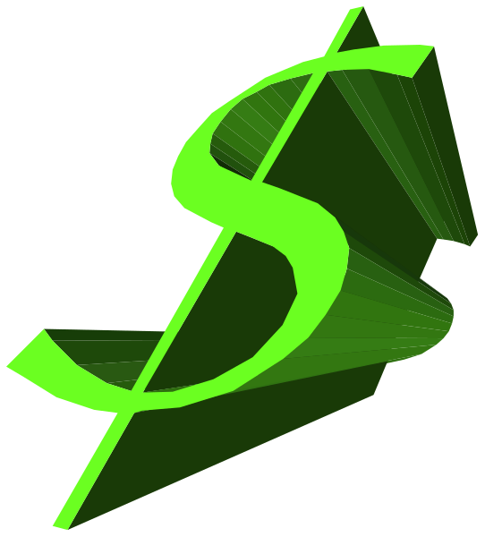 The image shows a green dollar sign with three lines forming an abstract shape around it on a dark background.