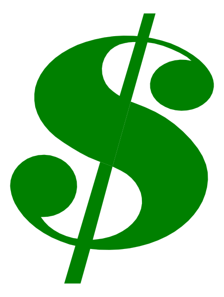 The image shows a dollar sign with three dots above it on top of what appears to be an American flag background.