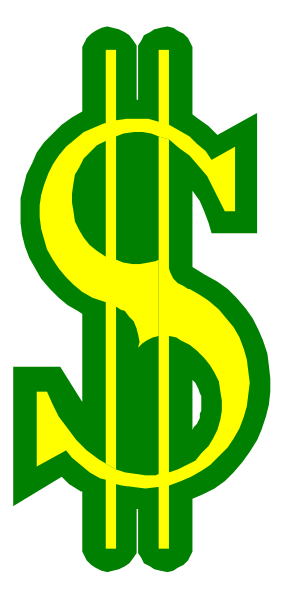 The image shows a dollar sign with money around it on top of some paper currency notes that resemble US bills.