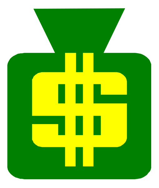 The image shows a green dollar sign with an attached yellow coin symbol inside it on top of what appears to be a white background.
