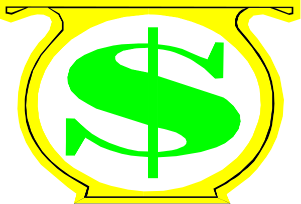 The image shows a logo with an emblem that resembles money on top of it; below this is text "SUNY" in black font inside a yellow circle outlined by green dashed lines.