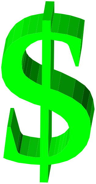 The image shows a dollar sign with green distortion around it on a gray background.