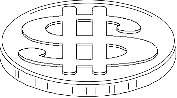 The black and white logo features two coins with a dollar sign on them against an unadorned background.