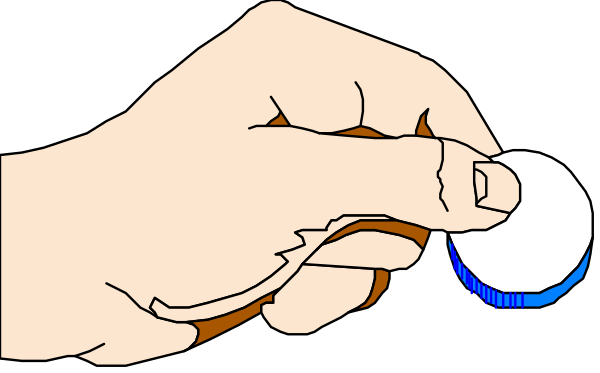 The image shows a hand holding an object with blue liquid inside it over another similar object that is being poured into it from above.