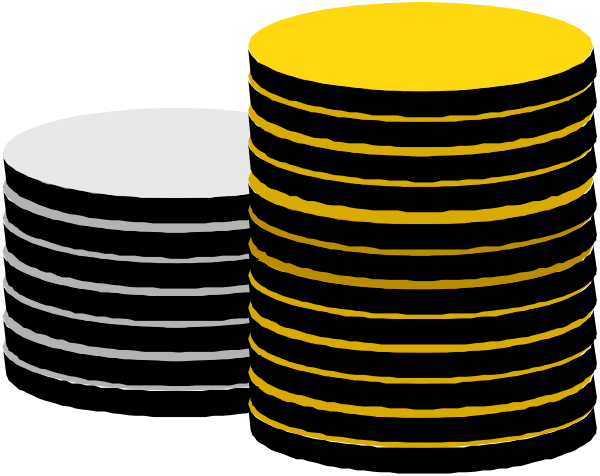 The image shows a collection of stacks with plates on top, arranged vertically from left to right against a dark background; there is no text present in this clip-art illustration.