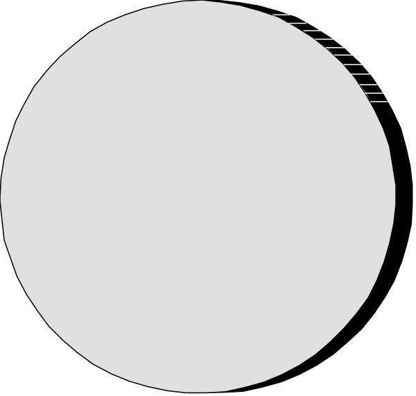 The image shows a black and white illustration of three circles with different sizes: two larger ones on top left corner and bottom right corner connected by an arc that forms half circle shape in between them; one smaller circular object is placed below these, forming another complete circle when viewed from above or sideways.