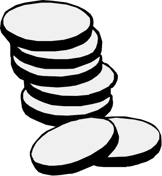 The black and white illustration shows a pile of coins on top of another stack with an additional coin next to it.