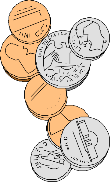 The image shows a collection of coins stacked on top of each other with an illustration resembling a person's head atop them in front view; there is no background detail provided.
