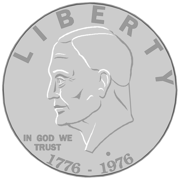 The coin features an embossed portrait of a man with text around it that reads "LIBERTY" at top left corner, "IN GOD WE TRUST 1796-1804," and "UNITED STATES OF AMERICA." There is also the year "1952 - 1973" on one side. The coin has a shiny surface with some reflections visible in it, indicating its metallic nature. It appears to be of standard size for US coins but due to perspective distortion looks smaller than usual. This