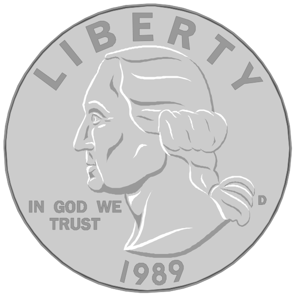 The image shows two coins with a design that includes an illustration of George Washington's profile on each coin; both have text around them reading "LIBERTY" at top and "UNITED STATES OF AMERICA," along with other inscriptions such as "IN GOD WE TRUST."