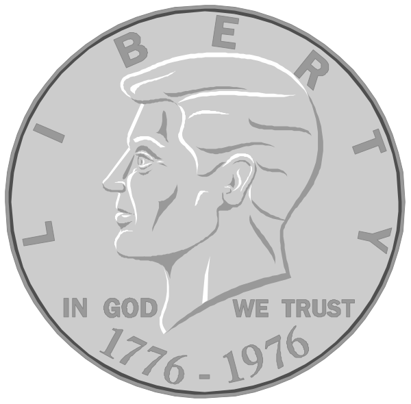 The coin features an illustration of a man's profile on it with text that reads "LIBERTY" at top left corner, "IN GOD WE TRUST," in center bottom part, and "1796- 1804." below his neckline. There is also the year "1952 - 1973" above him on either side of a small cross symbolizing faith or trust. The coin has two faces: one with an older man's profile, and another showing a younger male figure looking to the right. Both figures