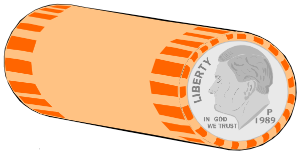The image shows two US presidential dollar coins with a background that appears to be an orange cylinder resembling a cartridge casing.