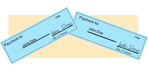 The image shows three checks with handwritten names on them placed next to each other against a black background.