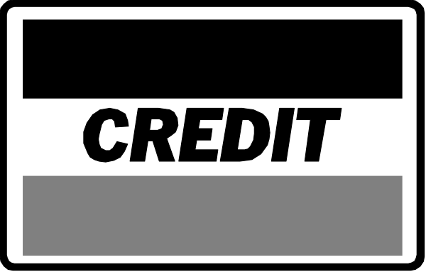 The image shows a black and white credit card with text that reads "Credit" on it.