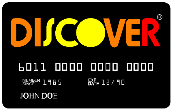 The image shows a credit card with "DISCOVER" written on it against an orange background at top left corner of clip-art picture.