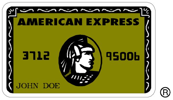 The image shows a vintage American Express credit card with an illustration of John Dee's face on it next to his signature "JOHN DEE" in black text at bottom right corner; above this, there is another smaller yellow and white sign that reads "AMERICAN EXPRESS."