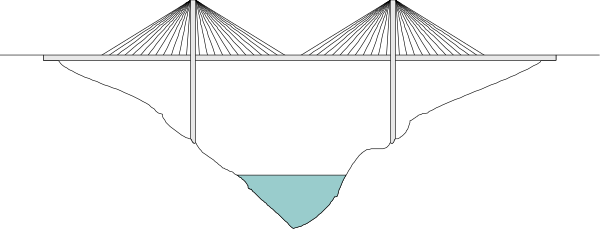 The image shows a simple black and white line drawing of an abstract design with geometric shapes resembling buildings on top of each other against a gray background.