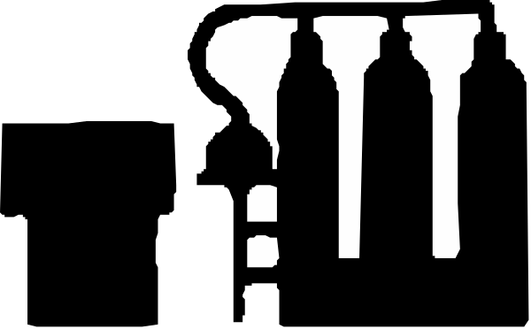The black and white silhouette of a person standing next to three columns with architectural details on top.
