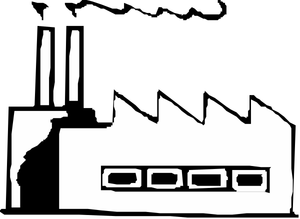 The black and white image shows a simple line drawing of an abstract machine with various shapes connected to it by lines that resemble pipes or tubes.