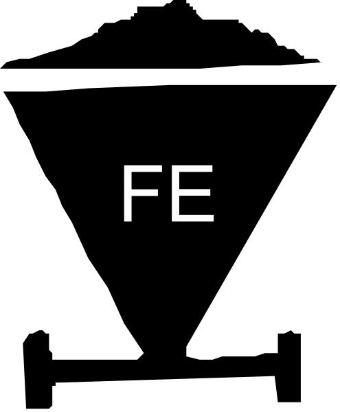 The image shows a black square with white text that reads "FE" on it against an indistinct background.