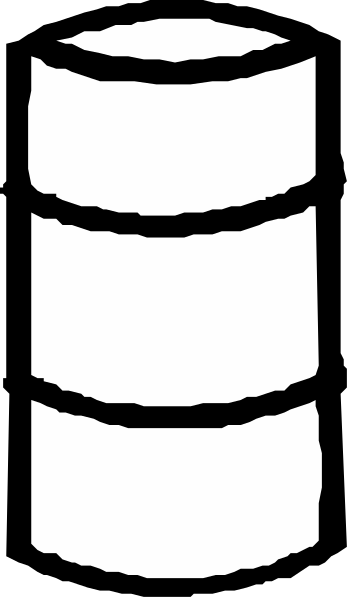 The black and white illustration shows a cylindrical object on its side with two concentric circles representing rings of data storage in an abstract representation resembling a database structure next to another similar but smaller circle, possibly indicating different levels of memory allocation within that system or perhaps just showing the conceptual relationship between them.