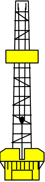 The image shows a simple line drawing of two yellow rectangles on either side with black lines connecting them to form an abstract representation resembling buildings in front of each other against a gray background.