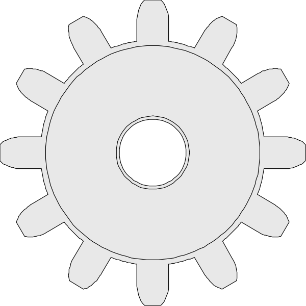 The black and white illustration shows a gear with eight teeth at its center surrounded by six smaller gears of varying sizes arranged in two rows around it on either side.