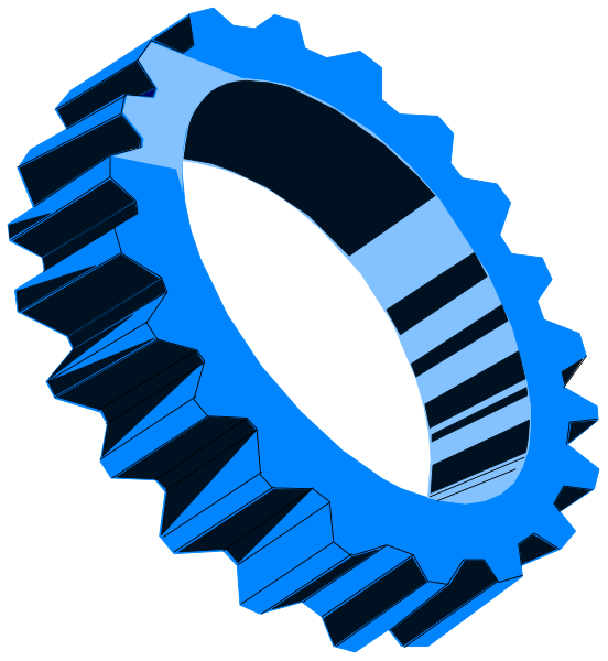 The image shows a blue gear with teeth on it against a black background.