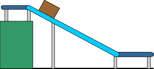 The image shows a simple black and white pixelated representation of an indoor scene with two ramps on either side leading to what appears to be a small platform in between them; there is no visible activity taking place, suggesting it might represent a still frame from animation or gameplay.