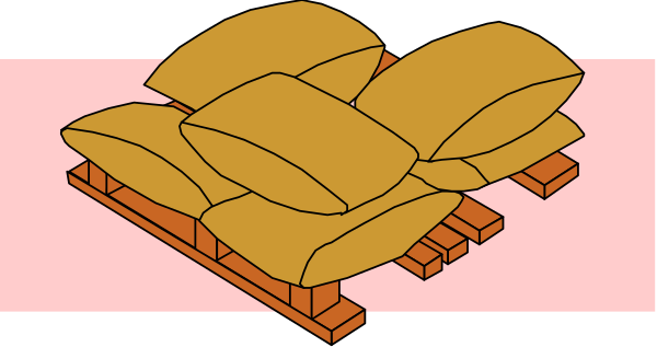 The image shows a cartoon depiction of three loaves of bread on top of what appears to be wooden planks with bricks underneath them against a pink background.