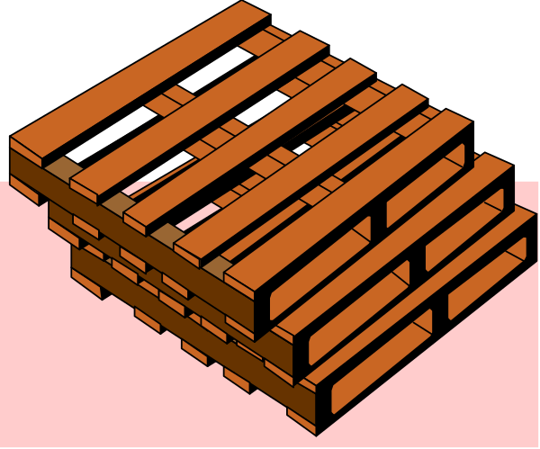 The image shows a stack of wooden pallets on top of each other against a pink background with no visible textures to indicate depth or texture in the wood.