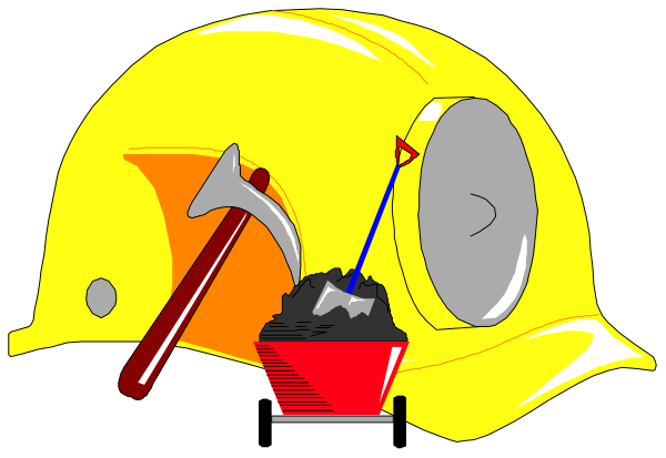 The image shows a yellow fire helmet with tools inside it next to an open red bucket filled with water on top of what appears to be a black object that could possibly represent ice cream due to its shape and color, all set against a dark background.