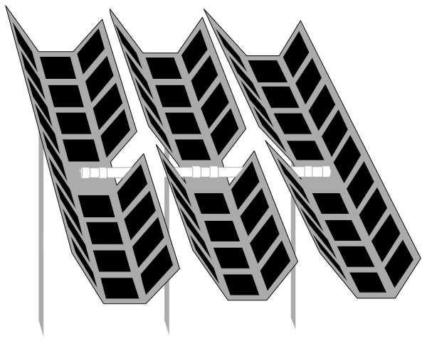 The black and white illustration shows a collection of geometric shapes resembling buildings with windows on top against an abstract background that appears to be made up of lines creating patterns similar in appearance to architectural structures but without any recognizable forms, giving it an almost cubist or surreal quality.