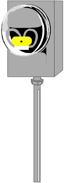 The picture shows a parking meter with an electronic device attached to it on top of what appears to be a street sign.