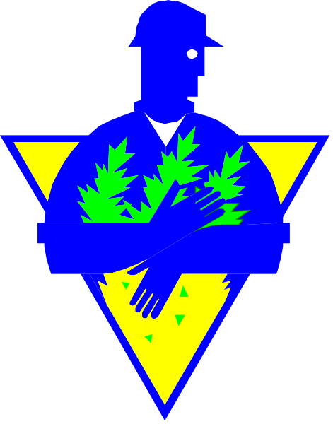 The logo features a stylized depiction of an individual wearing a baseball cap with leaves on it inside what appears to be a shield-like emblem that has two crossed swords at its center.