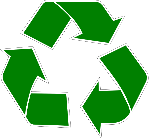 The image shows a black background with three green recycling symbols arranged to form an abstract representation of a tree-like structure in white lines against it.