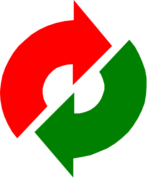 The image shows a stylized graphic of an arrow with three colored segments: red on top, green below it, and black in between them against a white background.