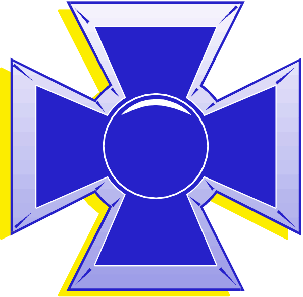 The image shows a stylized graphic of an emblem with crosses on either side forming an X shape against a dark background; it is simple in design without any additional context provided by text or other elements within this small clip-art frame.