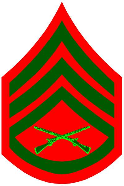 The image shows a graphic representation of an emblem with symbols commonly associated with military service: red background inside a green border; at center is a white cross symbolizing medical aid in warfare; to its right, there's a rifle indicating combat readiness or training; and below the cross are crossed swords representing infantry. The overall design suggests it could be an emblem for a specific military unit or organization with these symbols as part of their insignia.