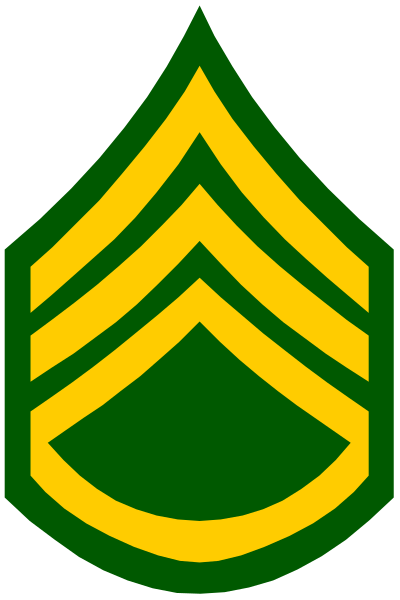 The image shows a stylized emblem with an eagle's head on top of two crossed swords; below them is a shield bearing three stars in blue against a white background within another larger circle, which has yellow and green stripes around it.