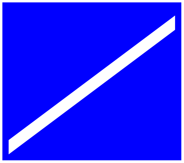 The image shows a blue rectangle with two white lines forming an arrow pointing to its right side.