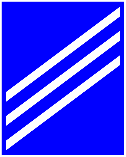 The image shows a blue square with white stripes on each side forming an abstract design that resembles a stylized letter 'W'.