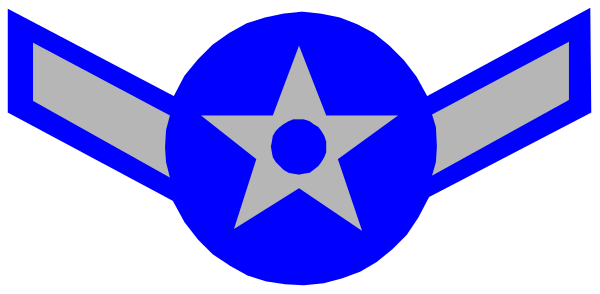 The image shows a stylized logo with an airplane silhouette on top of what appears to be a shield-like emblem featuring stars at its corners; there is also text that reads "AIR FORCE" in capital letters, and below it, another line of smaller text which seems to say something but the resolution does not allow for clear reading. The overall style suggests an insignia or logo commonly associated with military aviation units.