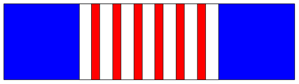 The image shows a pixelated American flag on top of an object that resembles a blue box with red stripes at its base.