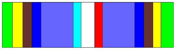 The image shows a colorful barcode with various colored stripes against a gray background.