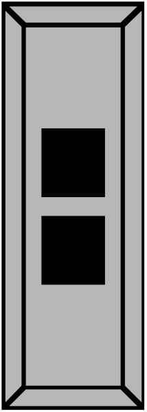 The image shows a simple line drawing of an open door with two rectangles on it against a plain background.