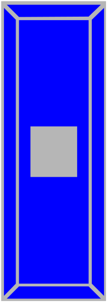 The image shows a blue rectangular object with white lines on it against a grey background.